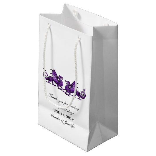 Paarse Elegant Dragons Wedding Gift Bag Klein Cadeauzakje (Voorkant Gekanteld)