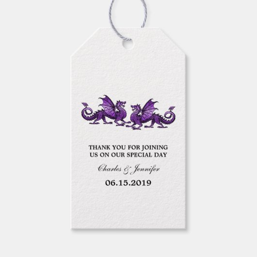 Paarse Elegant Dragons Wedding Gift Labels Cadeaulabel (Voorkant)