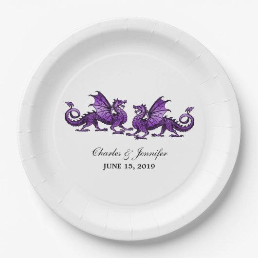 Paarse Elegant Dragons Wedding Paper Borden Papieren Bordje (Voorkant)