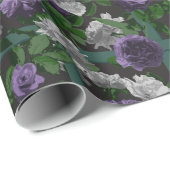Paarse Elegant Floral Rozen Cadeaupapier (Rol Hoek)
