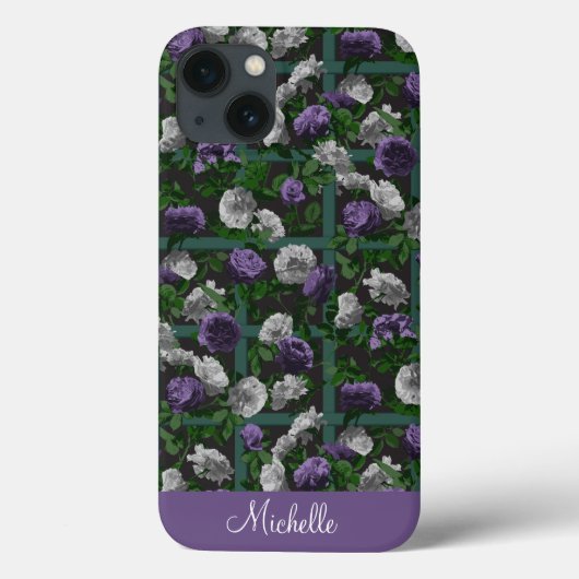 Paarse Elegant Floral Rozen Case-Mate iPhone Case (Achterkant)