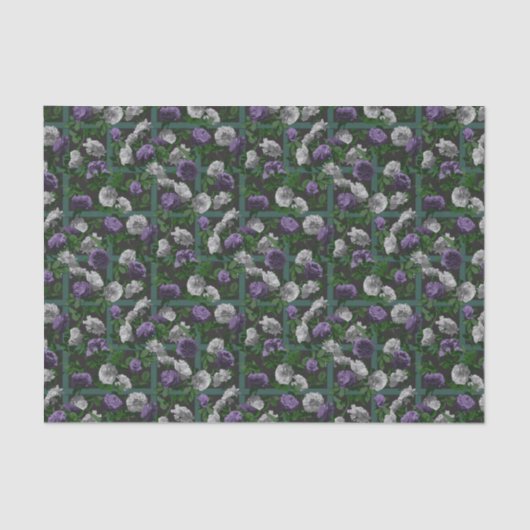 Paarse Elegant Floral Rozen Tissuepapier (Voorkant)