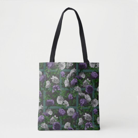 Paarse Elegant Floral Rozen Tote Bag (Voorkant)