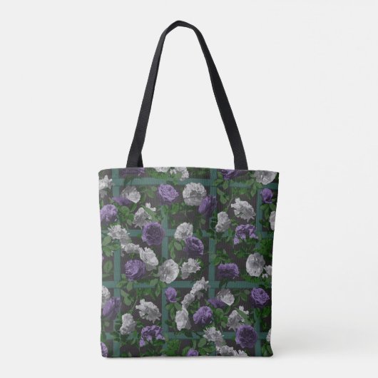 Paarse Elegant Floral Rozen Tote Bag (Achterkant)