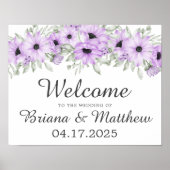 Paarse Elegant Floral Wedding Welkomstteken Poster (Voorkant)