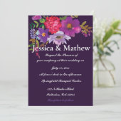Paarse Elegant Flower Floral Wedding Invitation Kaart (Staand voorkant)