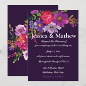 Paarse Elegant Flower Floral Wedding Invitation Kaart (Voorkant / Achterkant)
