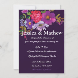 Paarse Elegant Flower Floral Wedding Invitation Kaart