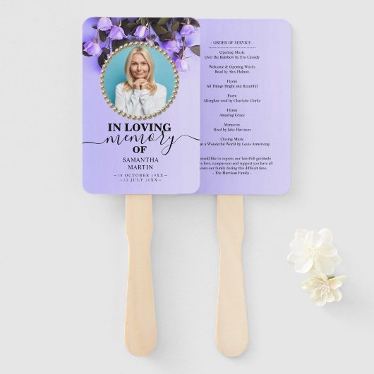 Paarse Elegant Funeral Celebration of Life Handwaaier (Voorkant en achterkant)