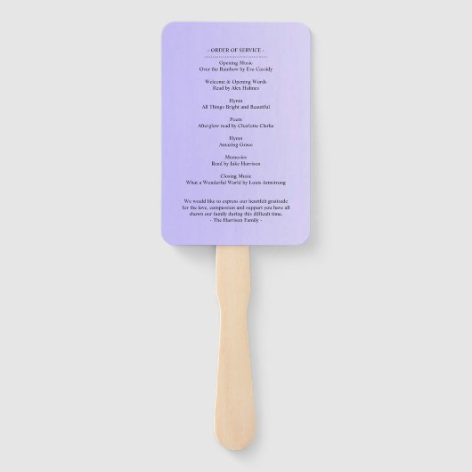 Paarse Elegant Funeral Celebration of Life Handwaaier (Achterkant)