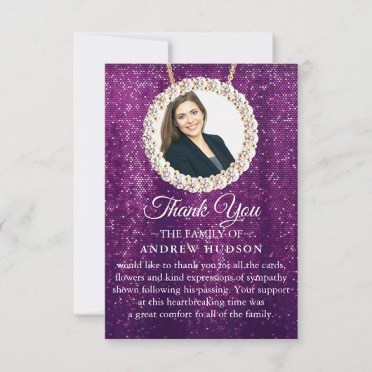 Paarse Elegant Funeral Foto Hartelijk dank Bedankkaart (Voorkant)