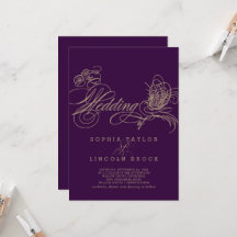 Paarse Elegant Gold Calligraphy Wedding Invitation