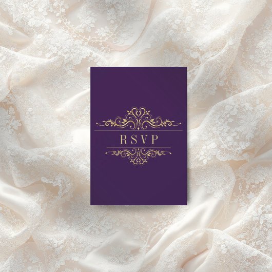 Paarse Elegant Gouden Lijst RSVP Kaartje