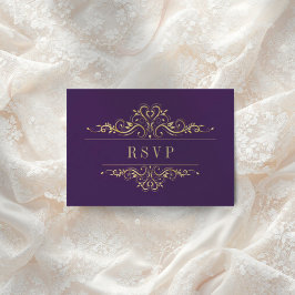 Paarse Elegant Gouden Lijst RSVP Kaartje
