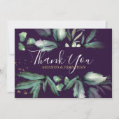 Paarse Elegant Greenery Foto Wedding Bedankkaart (Voorkant)
