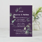Paarse Elegant Greenery Wedding Invitation Kaart (Staand voorkant)