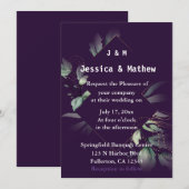 Paarse Elegant Greenery Wedding Invitation Kaart (Voorkant / Achterkant)
