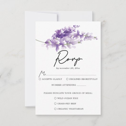 Paarse Elegant Lavender Wedding RSVP Kaartje (Voorkant)