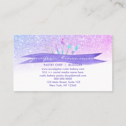 Paarse Elegant Pastry Chef Home Made Bakery Visitekaartje (Achterkant)
