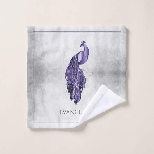 Paarse Elegant Peacock Bad Handdoek (Wasdoekje)