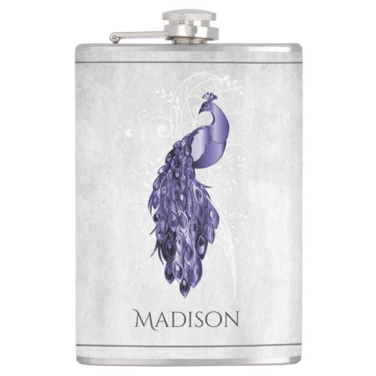 Paarse Elegant Peacock Flask Heupfles (Voorkant)