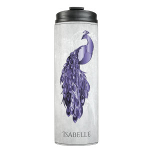 Paarse Elegant Peacock - Gepersonaliseerd Thermosbeker