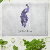 Paarse Elegant Peacock Kitchen Towel Theedoek (Gevouwen)