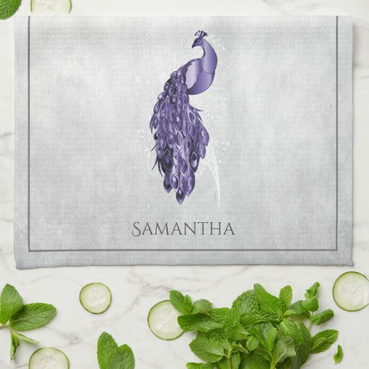 Paarse Elegant Peacock Kitchen Towel Theedoek (Gevouwen)