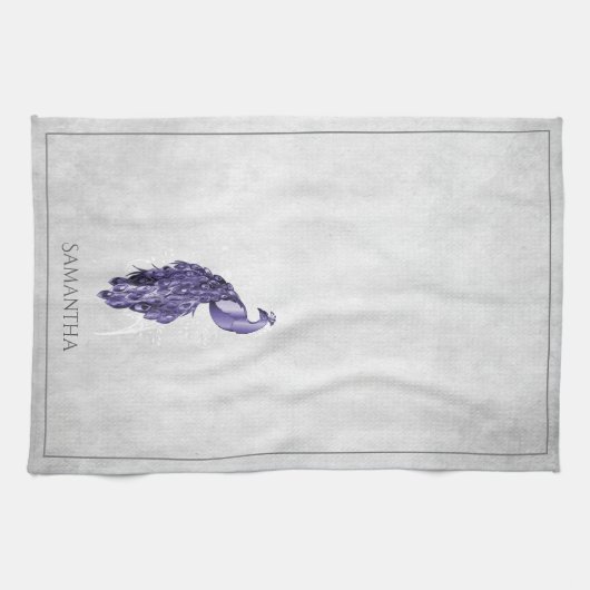 Paarse Elegant Peacock Kitchen Towel Theedoek (Horizontaal)