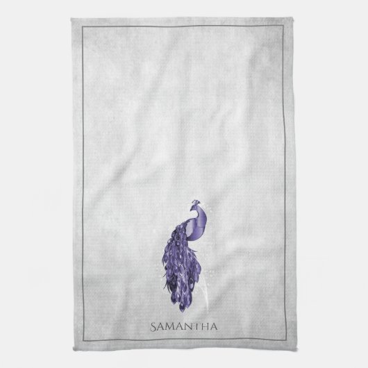 Paarse Elegant Peacock Kitchen Towel Theedoek (Verticaal)