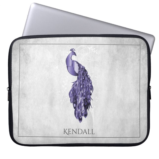 Paarse Elegant Peacock-laptophoes op maat Laptop Sleeve (Voorkant)