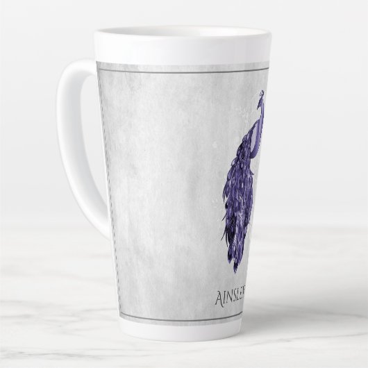 Paarse Elegant Peacock Persoonlijke latte Mok (Linkerhoek)