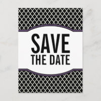 Paarse Elegant Quatrefoil Save the Date Briefkaart