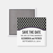 Paarse Elegant Quatrefoil Save the Date Magnet (Voorkant / Achterkant)