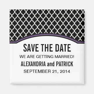Paarse Elegant Quatrefoil Save the Date Magnet