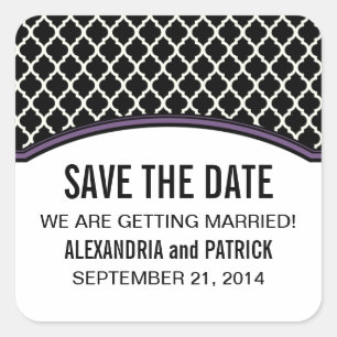 Paarse Elegant Quatrefoil Save the Date Stickers