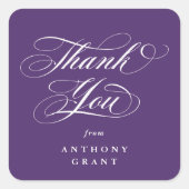 Paarse Elegant Script Afstuderen Bedankt Vierkante Sticker (Voorkant)