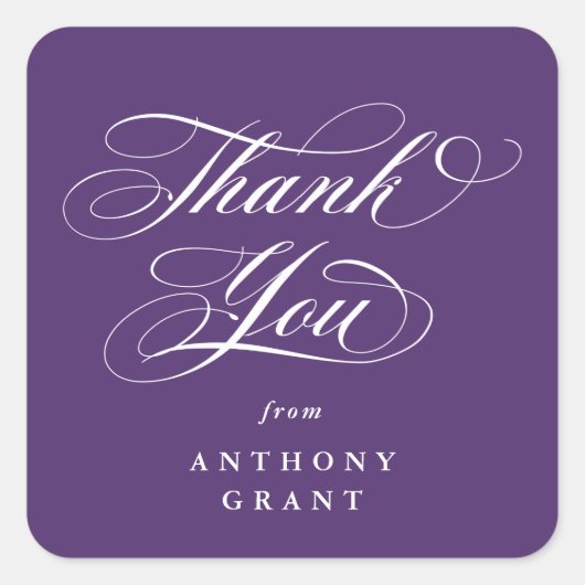Paarse Elegant Script Afstuderen Bedankt Vierkante Sticker (Voorkant)
