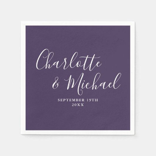 Paarse Elegant Script Minimalist Napkins Servet (Voorkant)