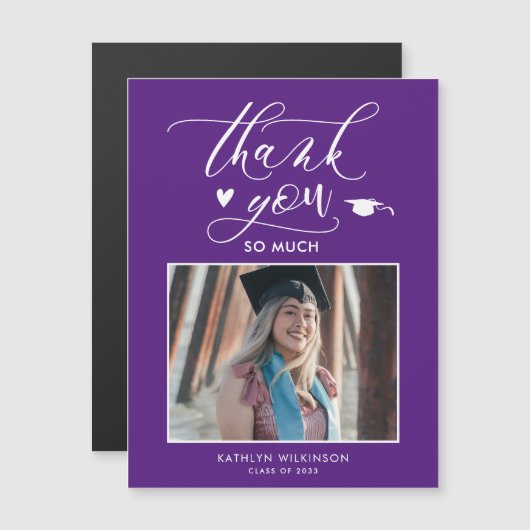 Paarse Elegant Script Photo Afstuderen Hartelijk d (Voorkant / Achterkant)