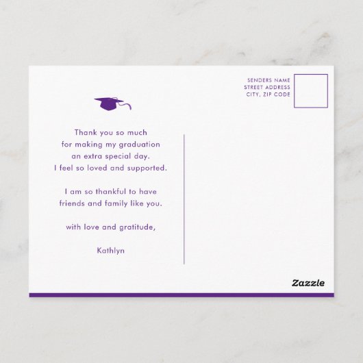 Paarse Elegant Script Photo Afstuderen Hartelijk d Briefkaart (Achterkant)