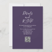 Paarse Elegant Script QR Code Bruiloft Kaart (Achterkant)
