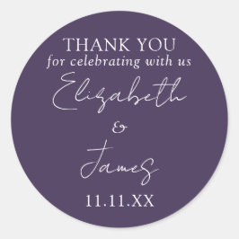 Paarse Elegant Script Wedding Bedankt Ronde Sticker