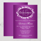 Paarse Elegant Swirl Quinceanera Birthday Kaart (Voorkant / Achterkant)