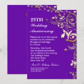Paarse elegant uitnodigingen tot 25 jaar (Voorkant / Achterkant)