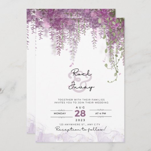 Paarse Elegant Waterverf Weddenschap Kaart (Voorkant / Achterkant)