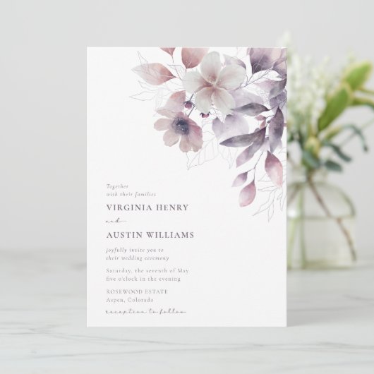 Paarse Elegant Wedding Kaart (Staand voorkant)