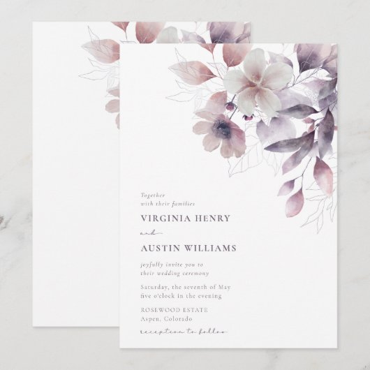 Paarse Elegant Wedding Kaart (Voorkant / Achterkant)