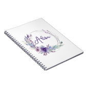 Paarse Elegant Wildflower Boho Waterverf Notitieboek (Rechterzijde)
