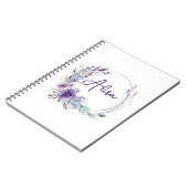 Paarse Elegant Wildflower Boho Waterverf Notitieboek (Linkerzijde)